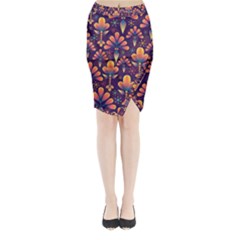 Floral Abstract Purple Pattern Midi Wrap Pencil Skirt