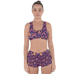 Floral Abstract Purple Pattern Racerback Boyleg Bikini Set