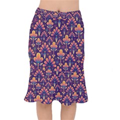 Floral Abstract Purple Pattern Mermaid Skirt