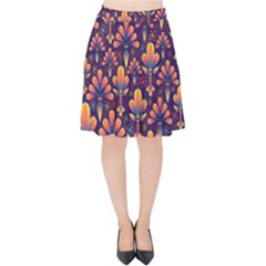 Floral Abstract Purple Pattern Velvet High Waist Skirt