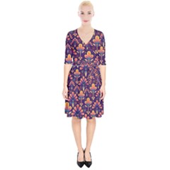 Floral Abstract Purple Pattern Wrap Up Cocktail Dress