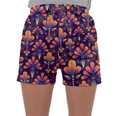 Floral Abstract Purple Pattern Sleepwear Shorts