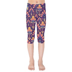 Floral Abstract Purple Pattern Kids  Capri Leggings 