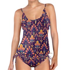 Floral Abstract Purple Pattern Tankini Set