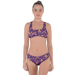 Floral Abstract Purple Pattern Criss Cross Bikini Set