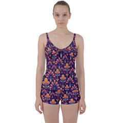 Floral Abstract Purple Pattern Tie Front Two Piece Tankini