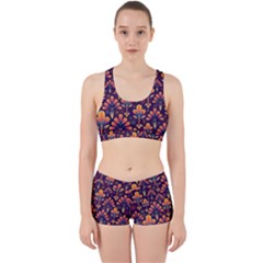 Floral Abstract Purple Pattern Work It Out Sports Bra Set