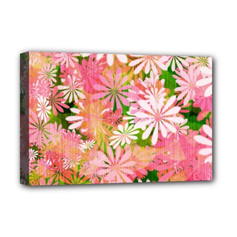 Pink Flowers Floral Pattern Deluxe Canvas 18  X 12   by paulaoliveiradesign