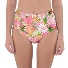 Pink Flowers Floral Pattern Reversible High-waist Bikini Bottoms by paulaoliveiradesign