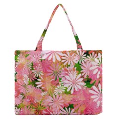 Pink Flowers Floral Pattern Zipper Medium Tote Bag by paulaoliveiradesign