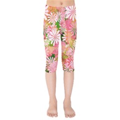 Pink Flowers Floral Pattern Kids  Capri Leggings  by paulaoliveiradesign