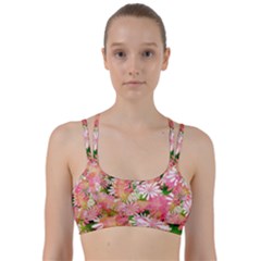 Pink Flowers Floral Pattern Line Them Up Sports Bra by paulaoliveiradesign