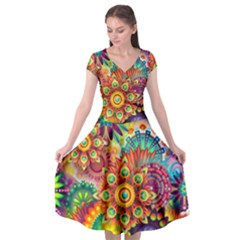 Colorful Abstract Pattern Kaleidoscope Cap Sleeve Wrap Front Dress by paulaoliveiradesign