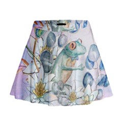 Funny, Cute Frog With Waterlily And Leaves Mini Flare Skirt by FantasyWorld7