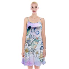 Funny, Cute Frog With Waterlily And Leaves Spaghetti Strap Velvet Dress by FantasyWorld7