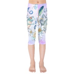 Funny, Cute Frog With Waterlily And Leaves Kids  Capri Leggings  by FantasyWorld7