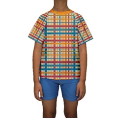 Plaid Pattern Kids  Short Sleeve Swimwear by linceazul