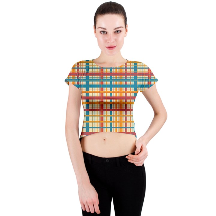 Plaid Pattern Crew Neck Crop Top