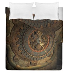 Steampunk, Awesoeme Clock, Rusty Metal Duvet Cover Double Side (queen Size) by FantasyWorld7