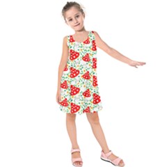 White & Red Mushrooms Kids  Sleeveless Dress by PattyVilleDesigns