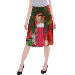 Christmas, Funny Kitten With Gifts Midi Beach Skirt by FantasyWorld7