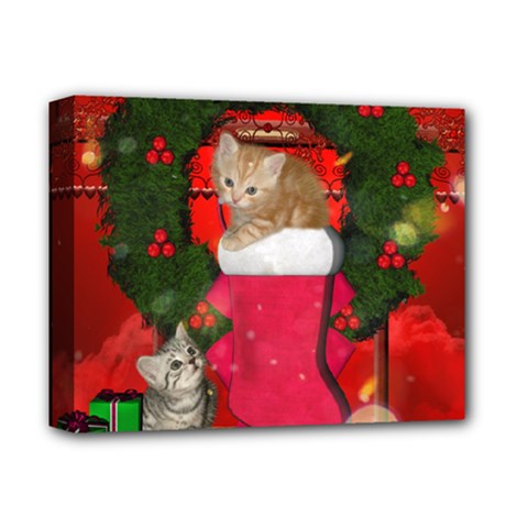 Christmas, Funny Kitten With Gifts Deluxe Canvas 14  X 11  by FantasyWorld7