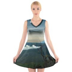 Bromo Caldera De Tenegger  Indonesia V-neck Sleeveless Skater Dress by Nexatart