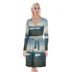 Bromo Caldera De Tenegger  Indonesia Long Sleeve Velvet Front Wrap Dress by Nexatart