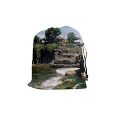 Tanah Lot Bali Indonesia Drawstring Pouches (medium)  by Nexatart