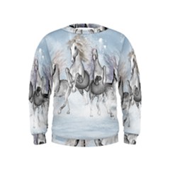 Awesome Running Horses In The Snow Kids  Sweatshirt by FantasyWorld7