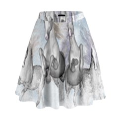 Awesome Running Horses In The Snow High Waist Skirt by FantasyWorld7