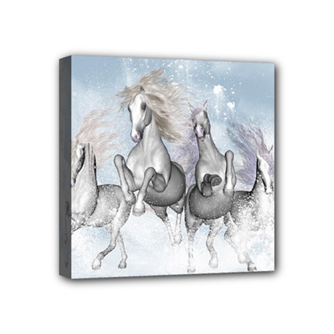Awesome Running Horses In The Snow Mini Canvas 4  X 4  by FantasyWorld7