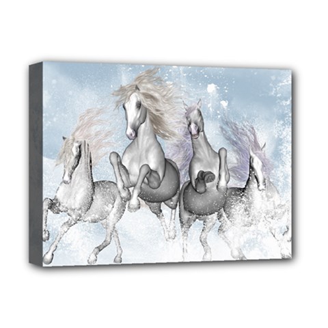 Awesome Running Horses In The Snow Deluxe Canvas 16  X 12   by FantasyWorld7