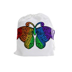 Rainbow Butterfly  Drawstring Pouches (large)  by Valentinaart