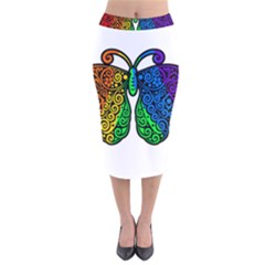 Rainbow Butterfly  Velvet Midi Pencil Skirt by Valentinaart