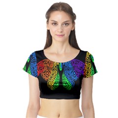 Rainbow butterfly  Short Sleeve Crop Top (Tight Fit)