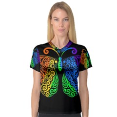 Rainbow butterfly  V-Neck Sport Mesh Tee