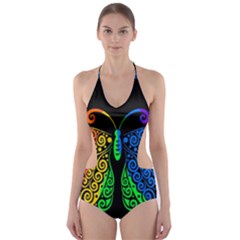 Rainbow butterfly  Cut-Out One Piece Swimsuit