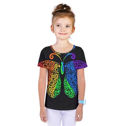 Rainbow Butterfly  Kids  One Piece Tee by Valentinaart