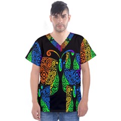 Rainbow butterfly  Men s V-Neck Scrub Top