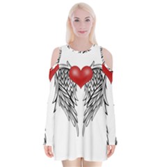 Angel Heart Tattoo Velvet Long Sleeve Shoulder Cutout Dress by Valentinaart