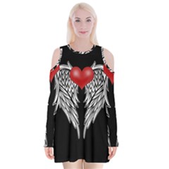 Angel Heart Tattoo Velvet Long Sleeve Shoulder Cutout Dress by Valentinaart