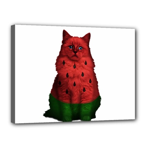 Watermelon Cat Canvas 16  X 12  by Valentinaart