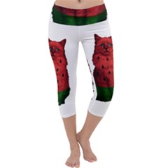 Watermelon Cat Capri Yoga Leggings by Valentinaart