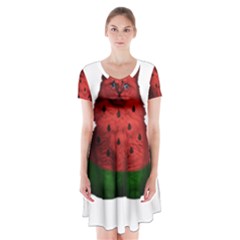 Watermelon Cat Short Sleeve V-neck Flare Dress