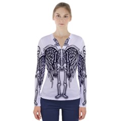 Angel Skeleton V-neck Long Sleeve Top by Valentinaart