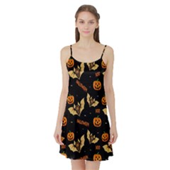 Bat, Pumpkin And Spider Pattern Satin Night Slip by Valentinaart