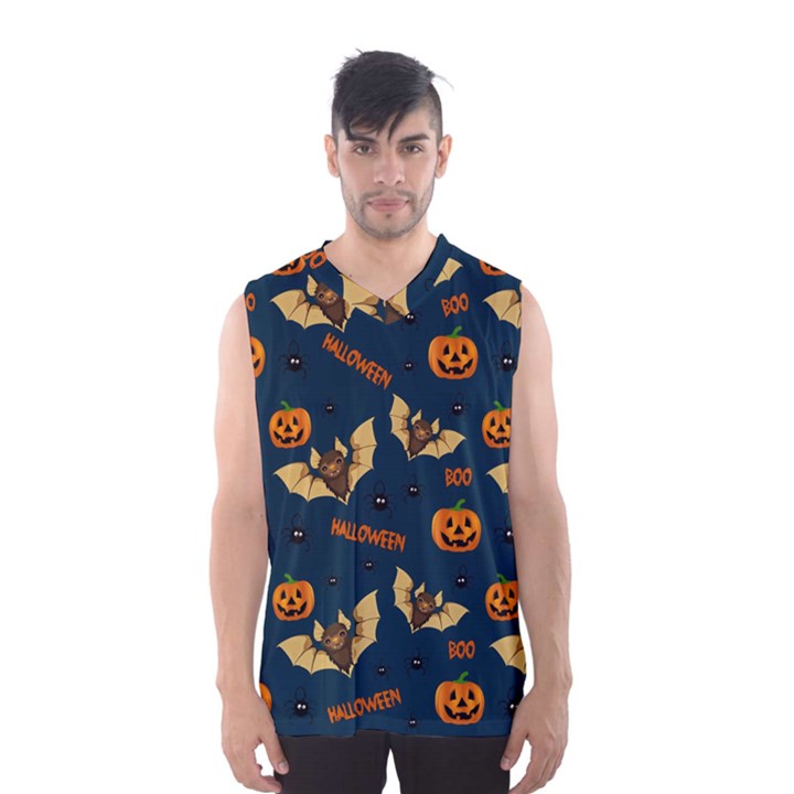 Bat, pumpkin and spider pattern Men s Basketball Tank Top