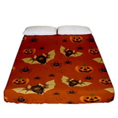 Bat, pumpkin and spider pattern Fitted Sheet (California King Size)