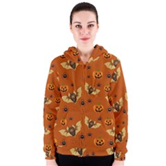 Bat, pumpkin and spider pattern Women s Zipper Hoodie